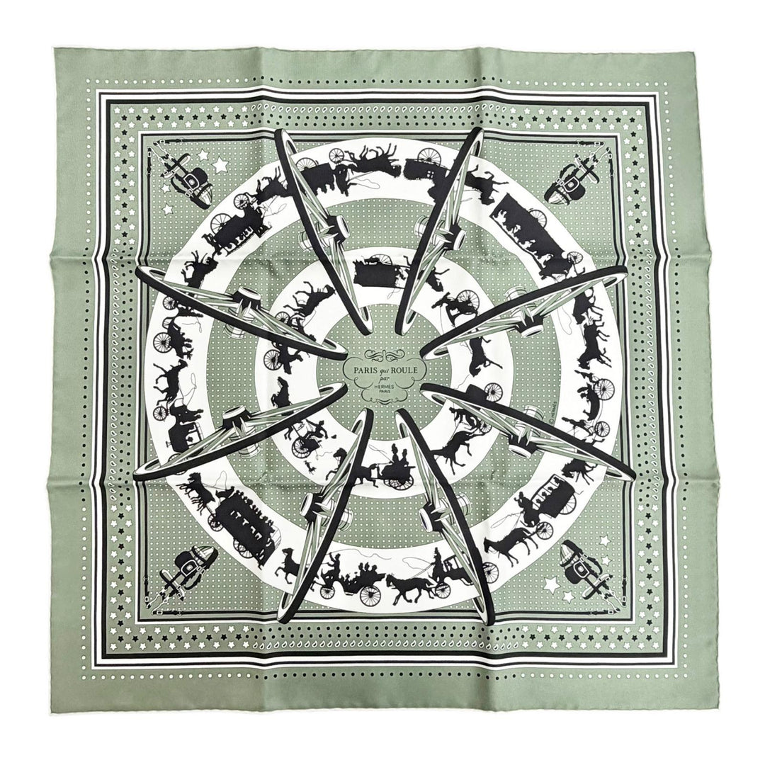 Pristine HERMES scarf Paris Qui Roule (Paris on a Wheel) Bandana Carre 55 silk