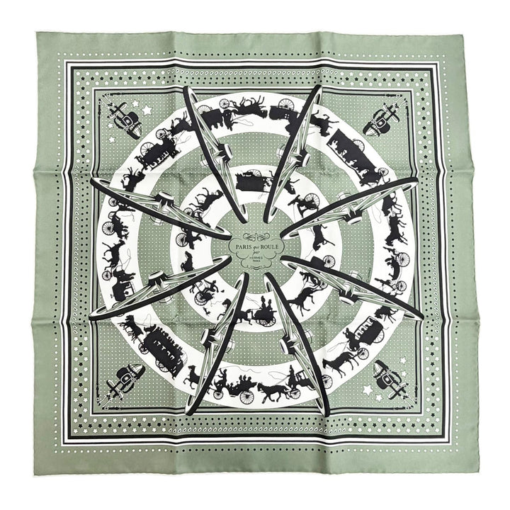 Pristine HERMES scarf Paris Qui Roule (Paris on a Wheel) Bandana Carre 55 silk