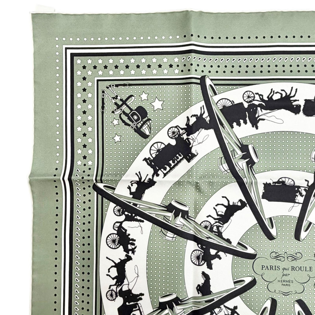 Pristine HERMES scarf Paris Qui Roule (Paris on a Wheel) Bandana Carre 55 silk