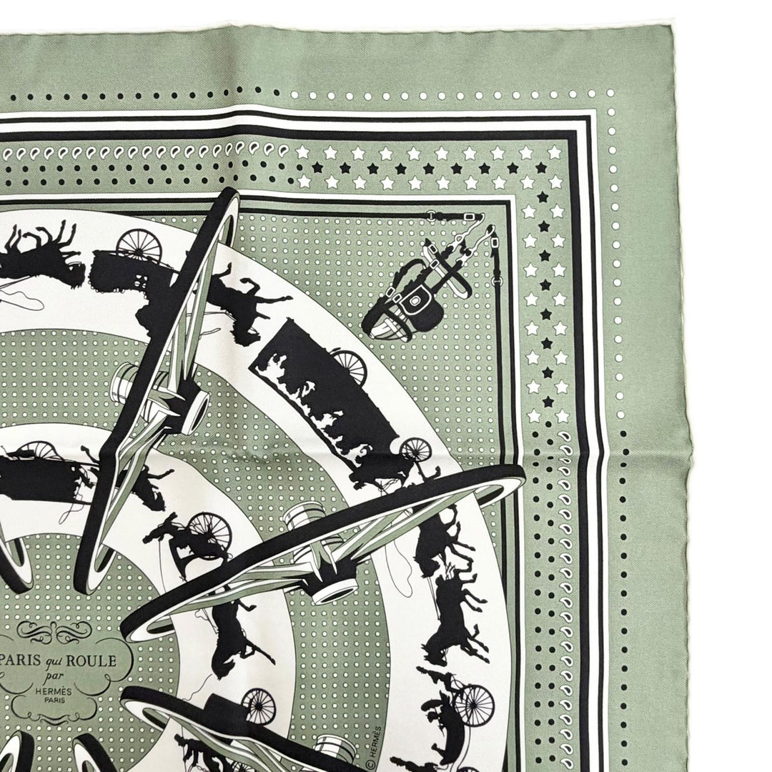 Pristine HERMES scarf Paris Qui Roule (Paris on a Wheel) Bandana Carre 55 silk