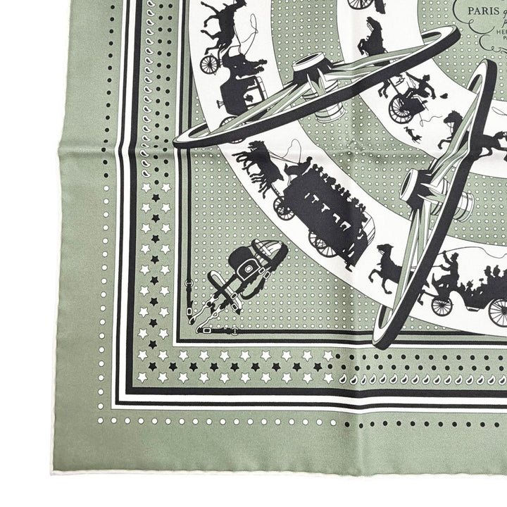 Pristine HERMES scarf Paris Qui Roule (Paris on a Wheel) Bandana Carre 55 silk