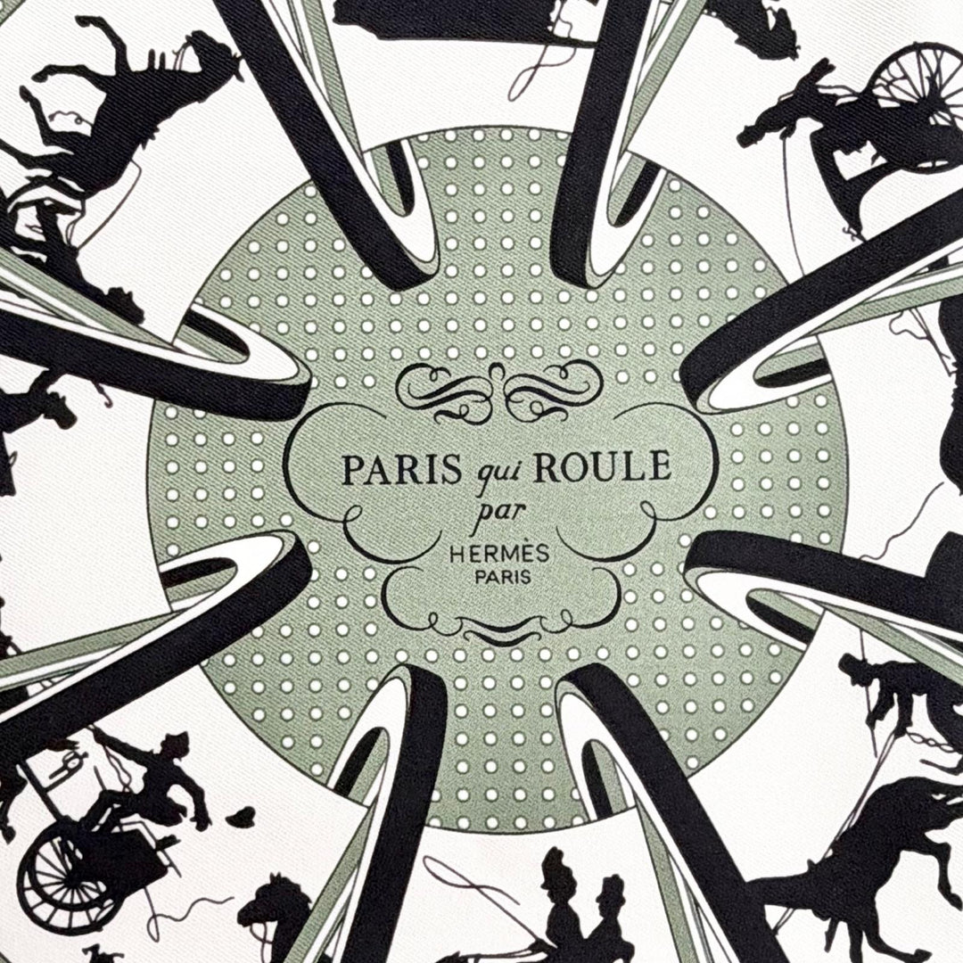 Pristine HERMES scarf Paris Qui Roule (Paris on a Wheel) Bandana Carre 55 silk