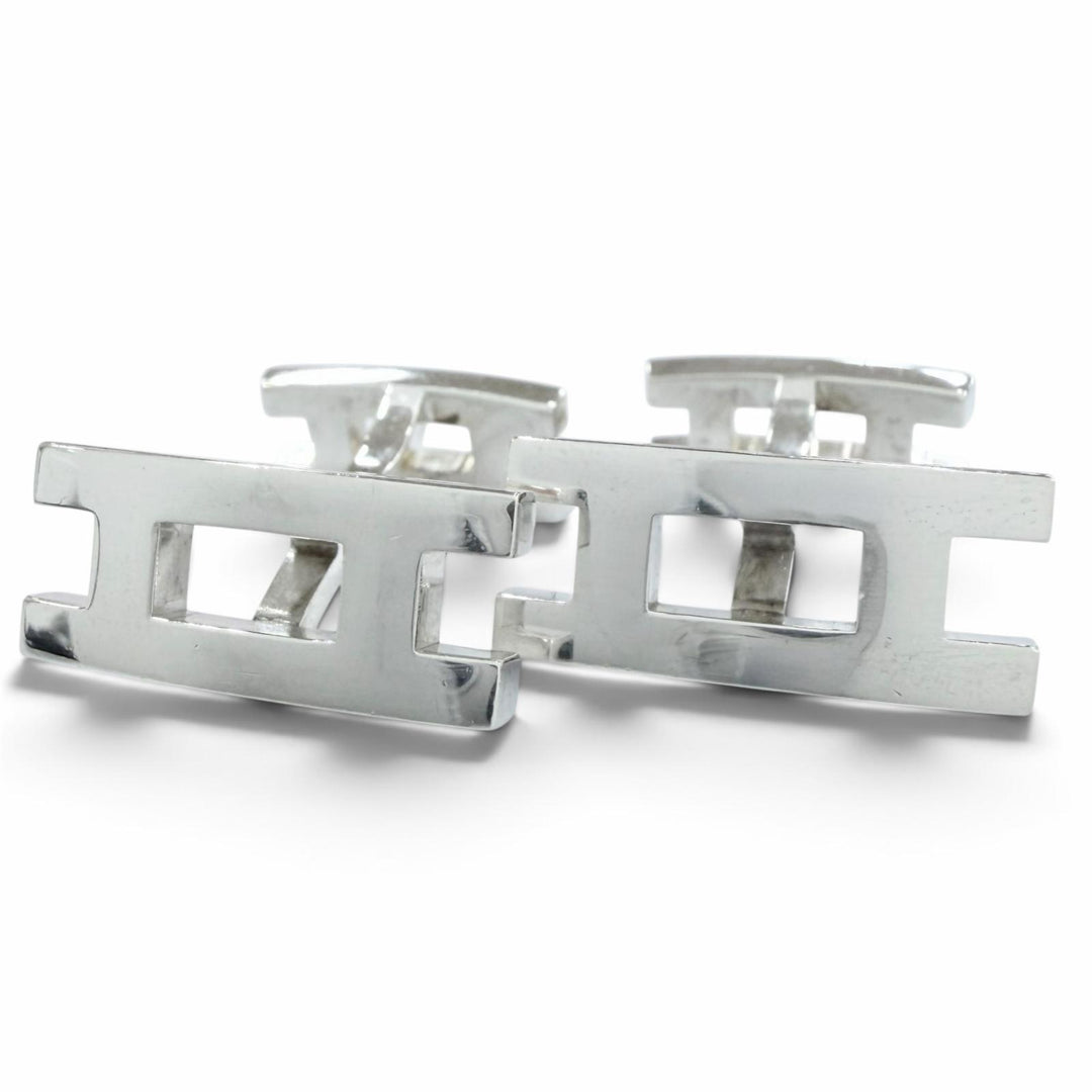 Great HERMES Cufflinks cufflinks Parallel HH logo motif Silver SV925 mens