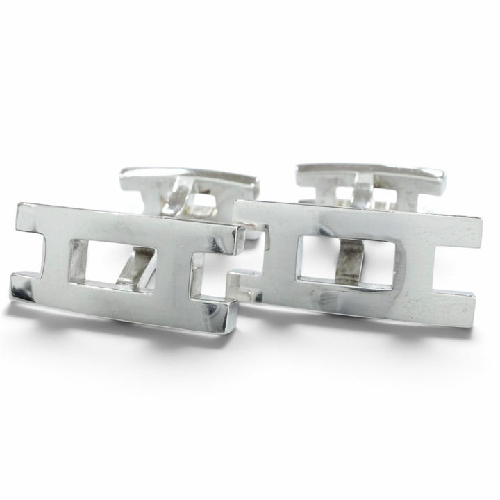 Great HERMES Cufflinks cufflinks Parallel HH logo motif Silver SV925 mens