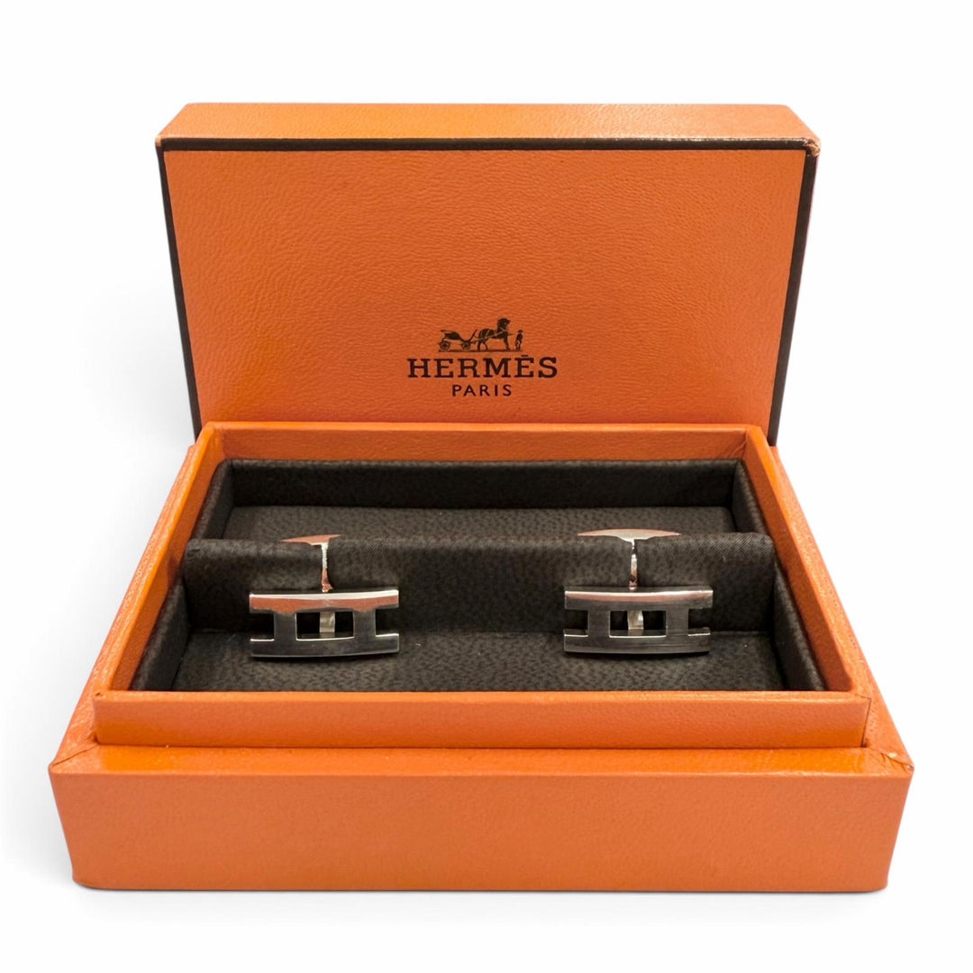 Great HERMES Cufflinks cufflinks Parallel HH logo motif Silver SV925 mens