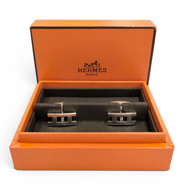 Great HERMES Cufflinks cufflinks Parallel HH logo motif Silver SV925 mens