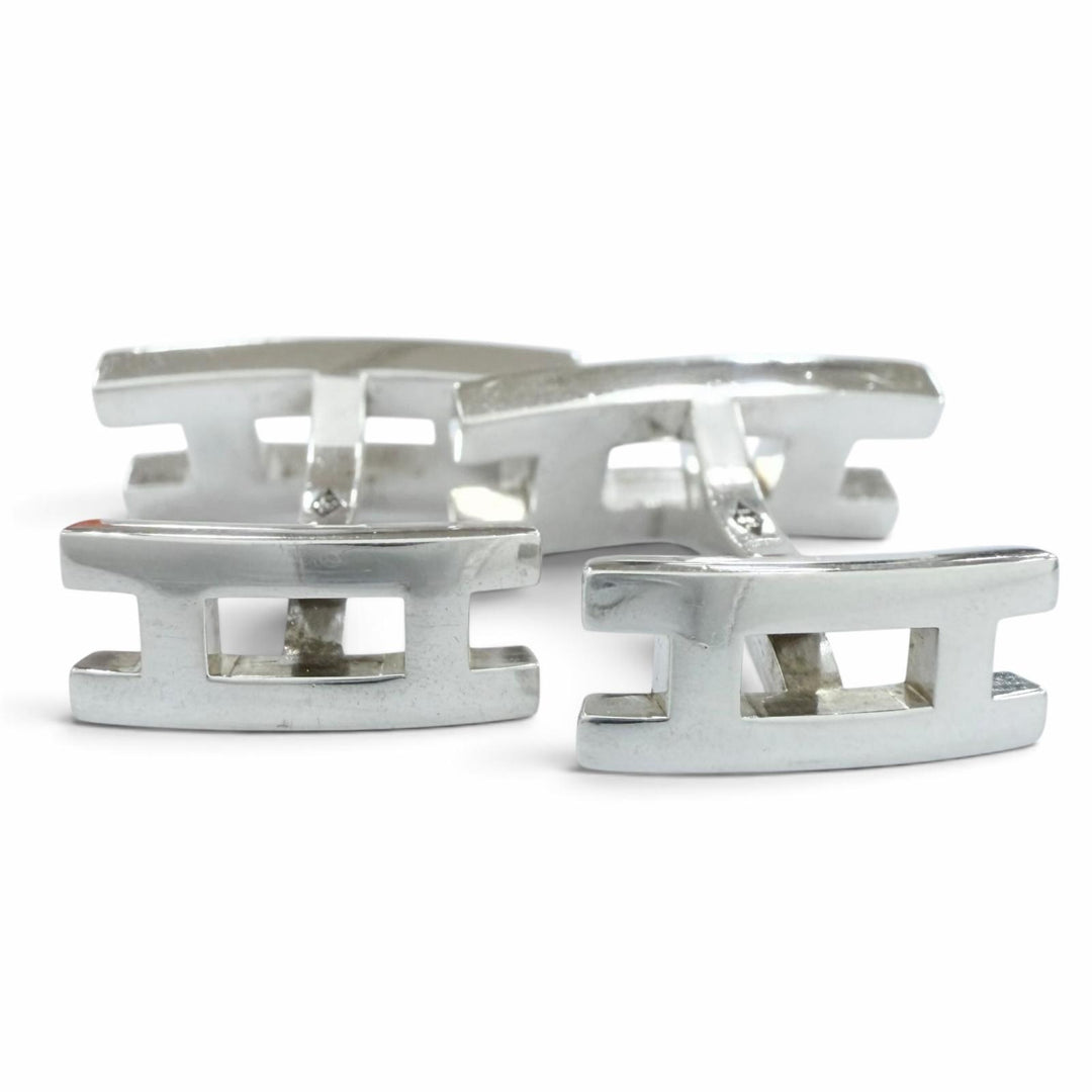 Great HERMES Cufflinks cufflinks Parallel HH logo motif Silver SV925 mens