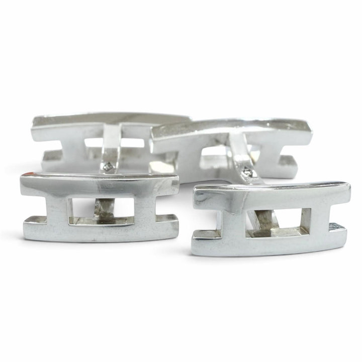 Great HERMES Cufflinks cufflinks Parallel HH logo motif Silver SV925 mens