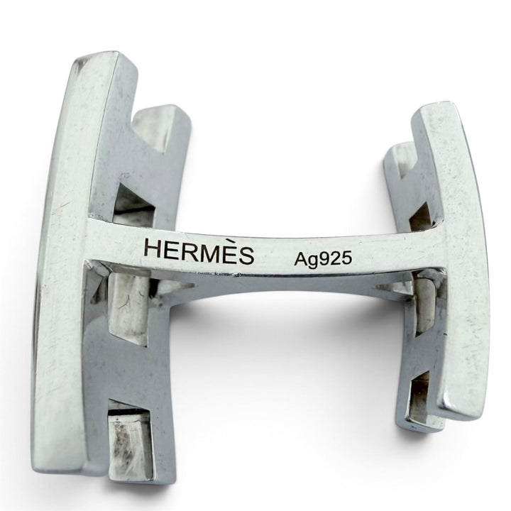Great HERMES Cufflinks cufflinks Parallel HH logo motif Silver SV925 mens