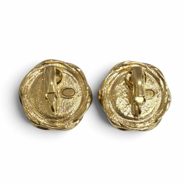 Great CHANEL COCO Mark Button Motif Earrings, Clip-on, gold A22A AB8733