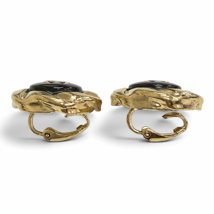 Great CHANEL COCO Mark Button Motif Earrings, Clip-on, gold A22A AB8733