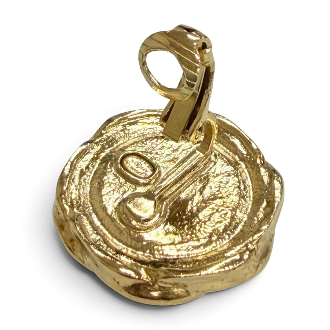 Great CHANEL COCO Mark Button Motif Earrings, Clip-on, gold A22A AB8733
