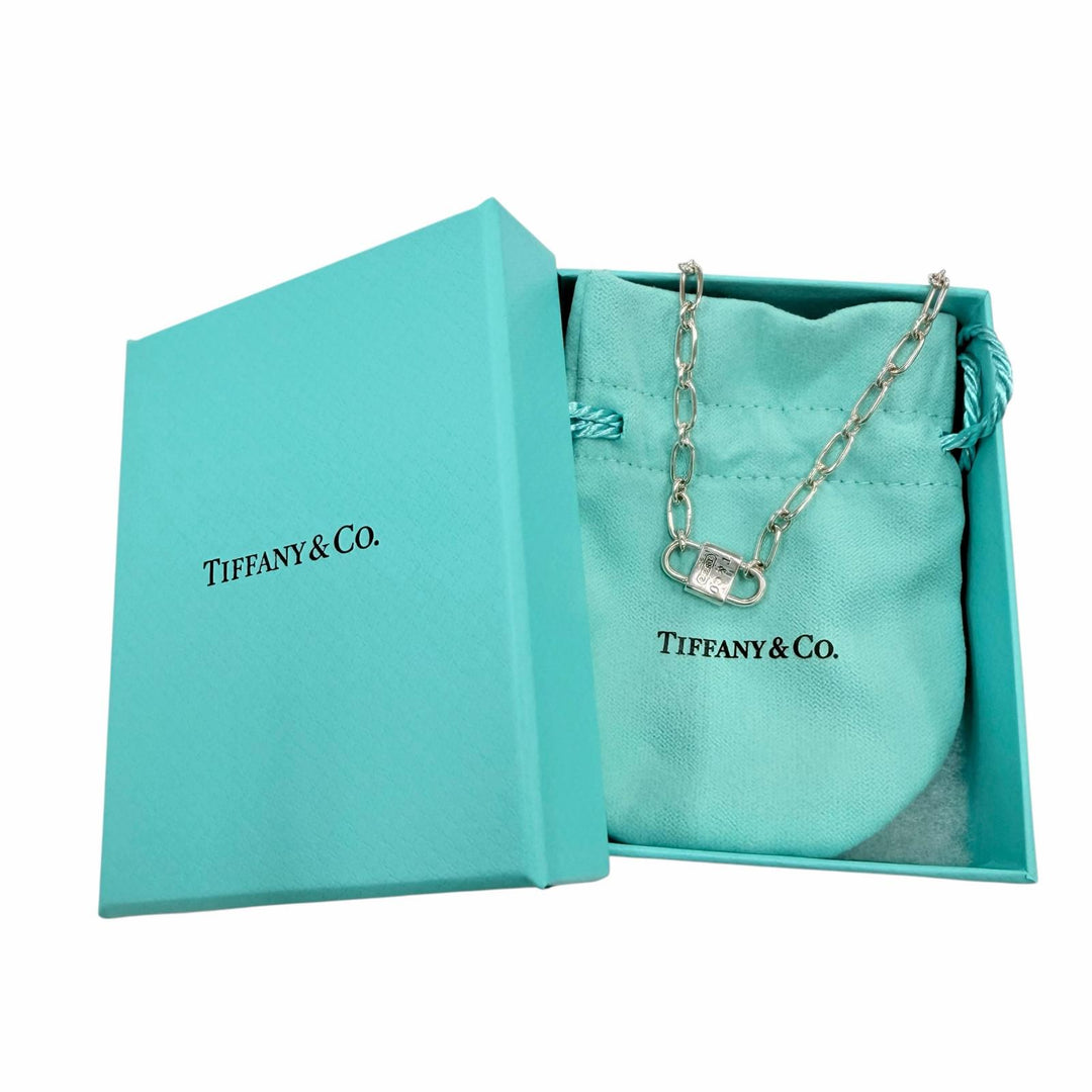 Great TIFFANY&Co. Small Double Lock Necklace Accessories Silver AG925 Women
