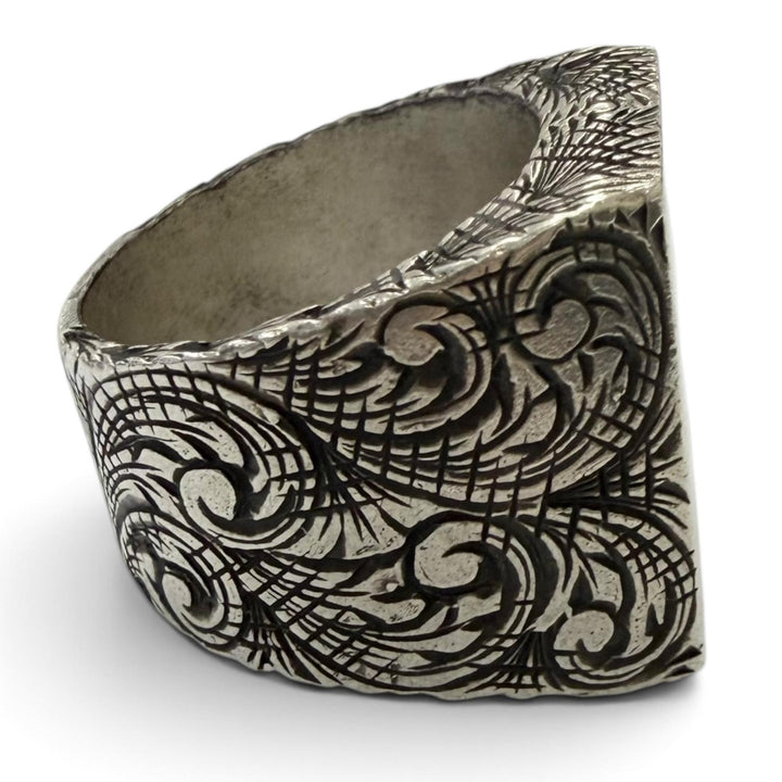 Great GUCCI Ring ring Arabesque alphabet E letter Silver AG925 mens S