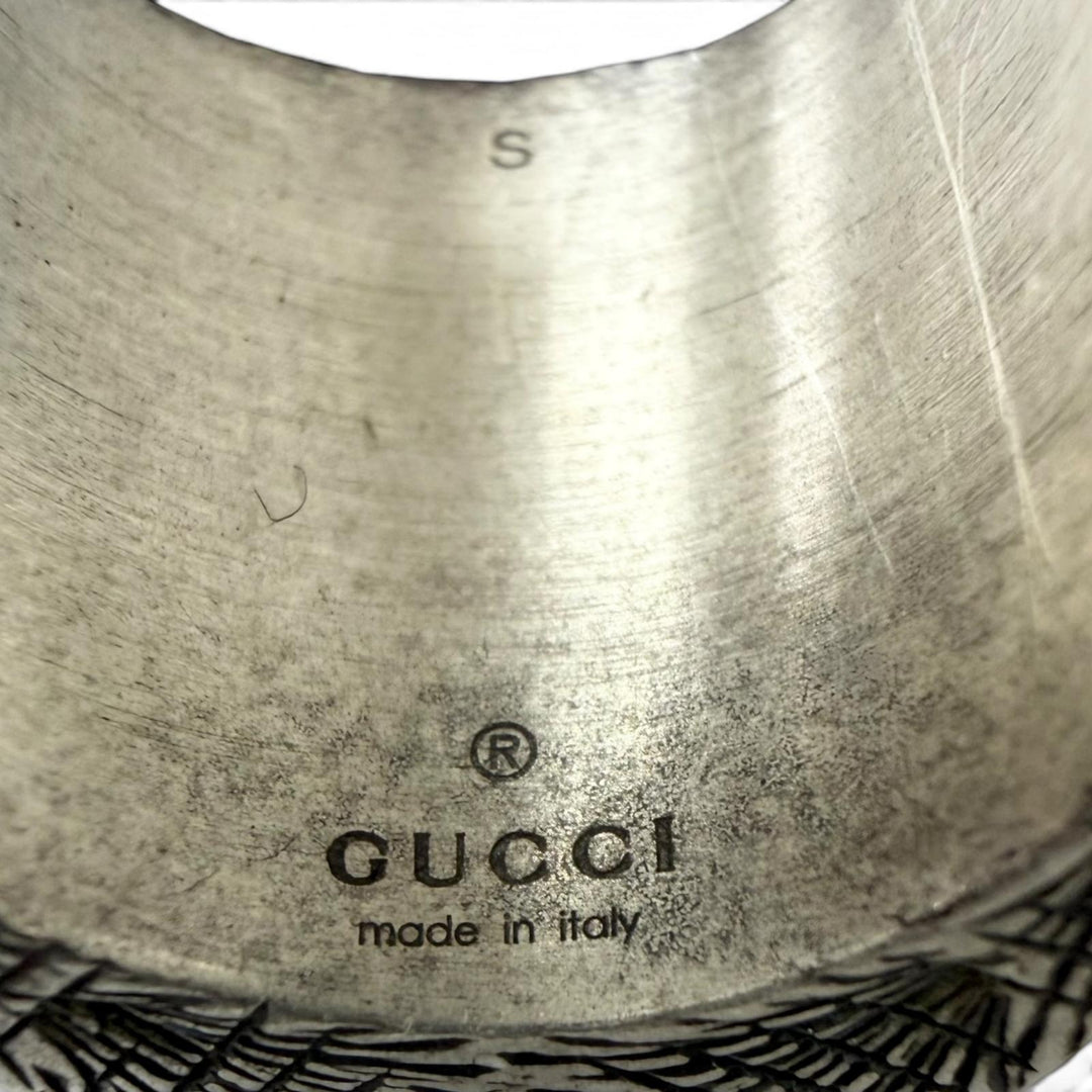 Great GUCCI Ring ring Arabesque alphabet E letter Silver AG925 mens S