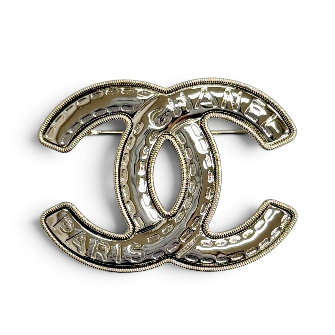 Excellent CHANEL Brooch COCO Mark logo stitching Silver Women B25K ABG445