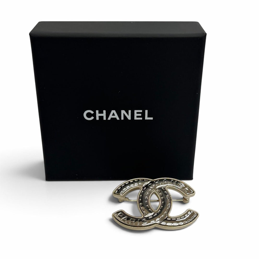 Excellent CHANEL Brooch COCO Mark logo stitching Silver Women B25K ABG445