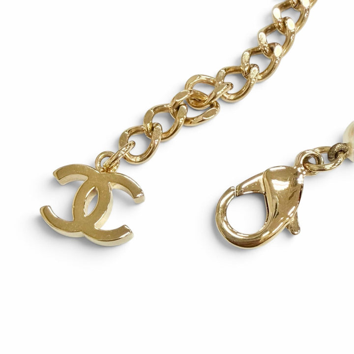 Excellent CHANEL COCO Mark Pearl Choker Necklace Accessory gold B24A ABD727