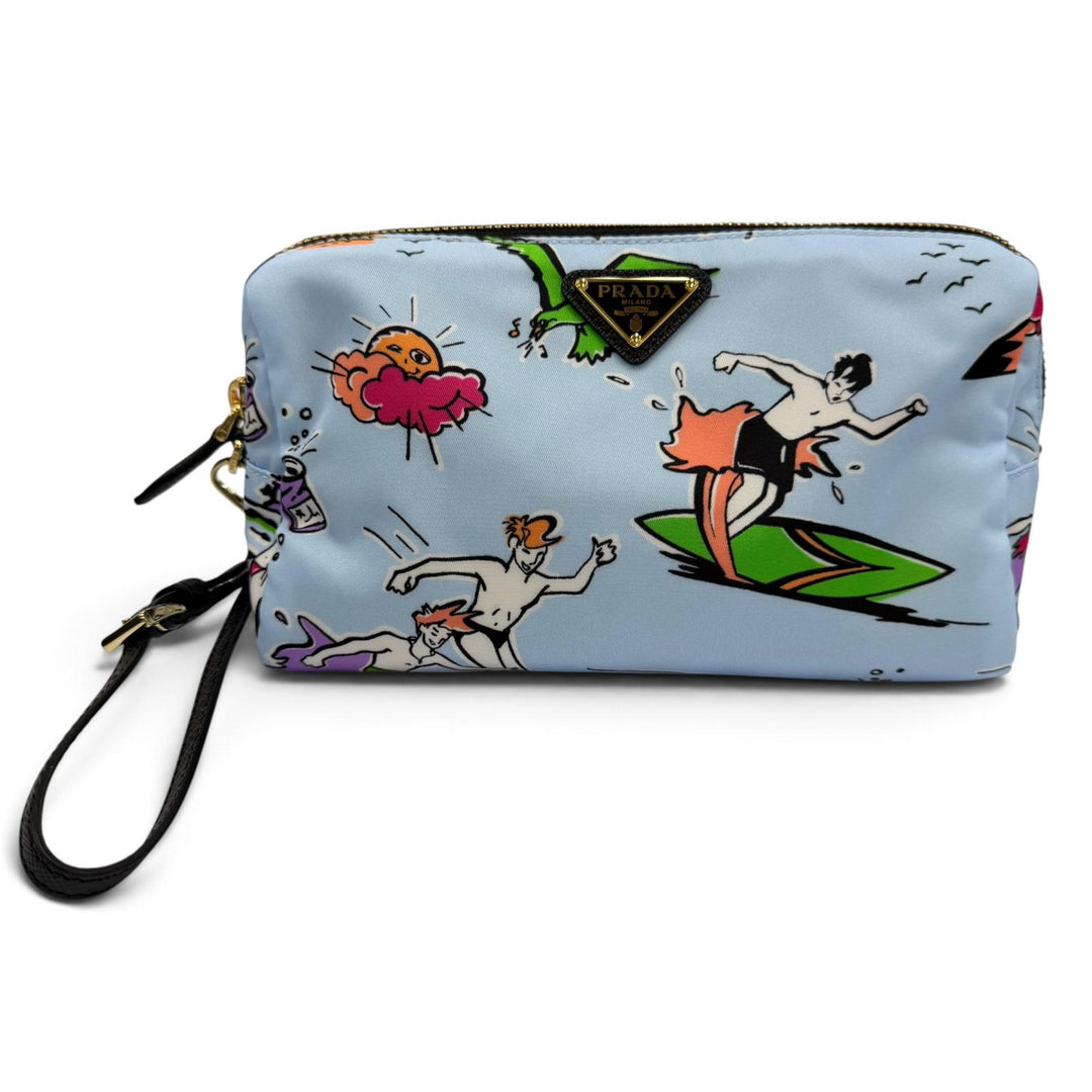 Excellent PRADA Pouch Triangle logo Re-Nylon surf print wristlet included 1NS693