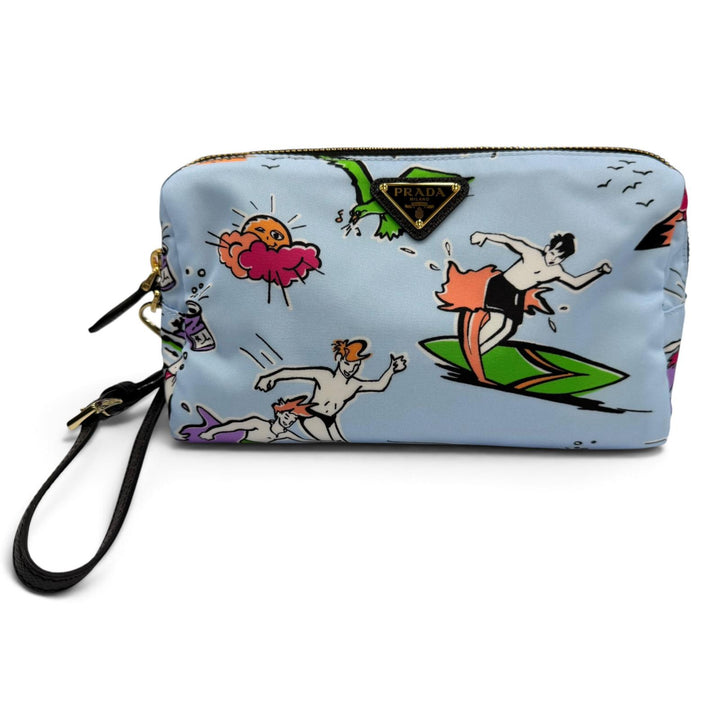 Excellent PRADA Pouch Triangle logo Re-Nylon surf print wristlet included 1NS693