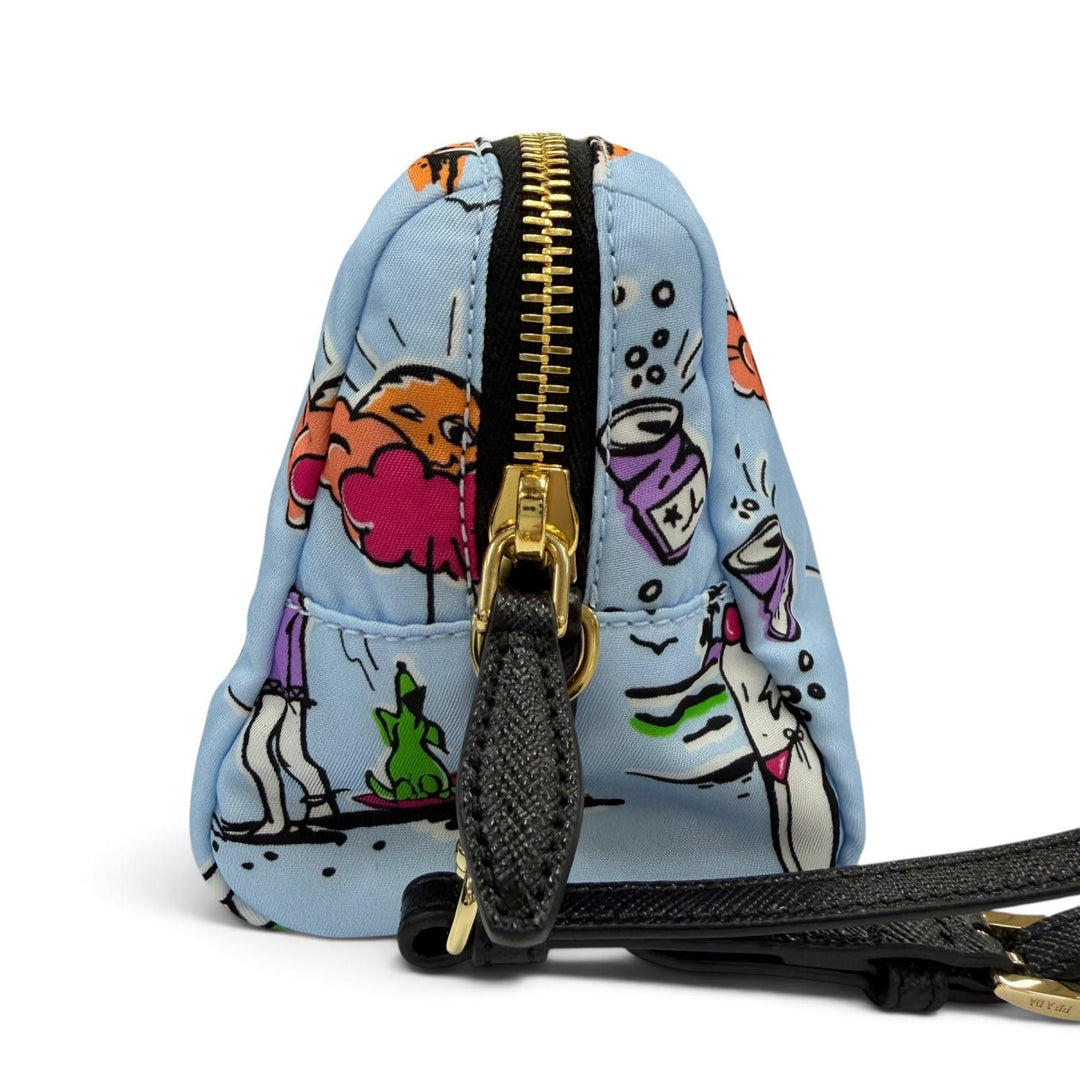 Excellent PRADA Pouch Triangle logo Re-Nylon surf print wristlet included 1NS693