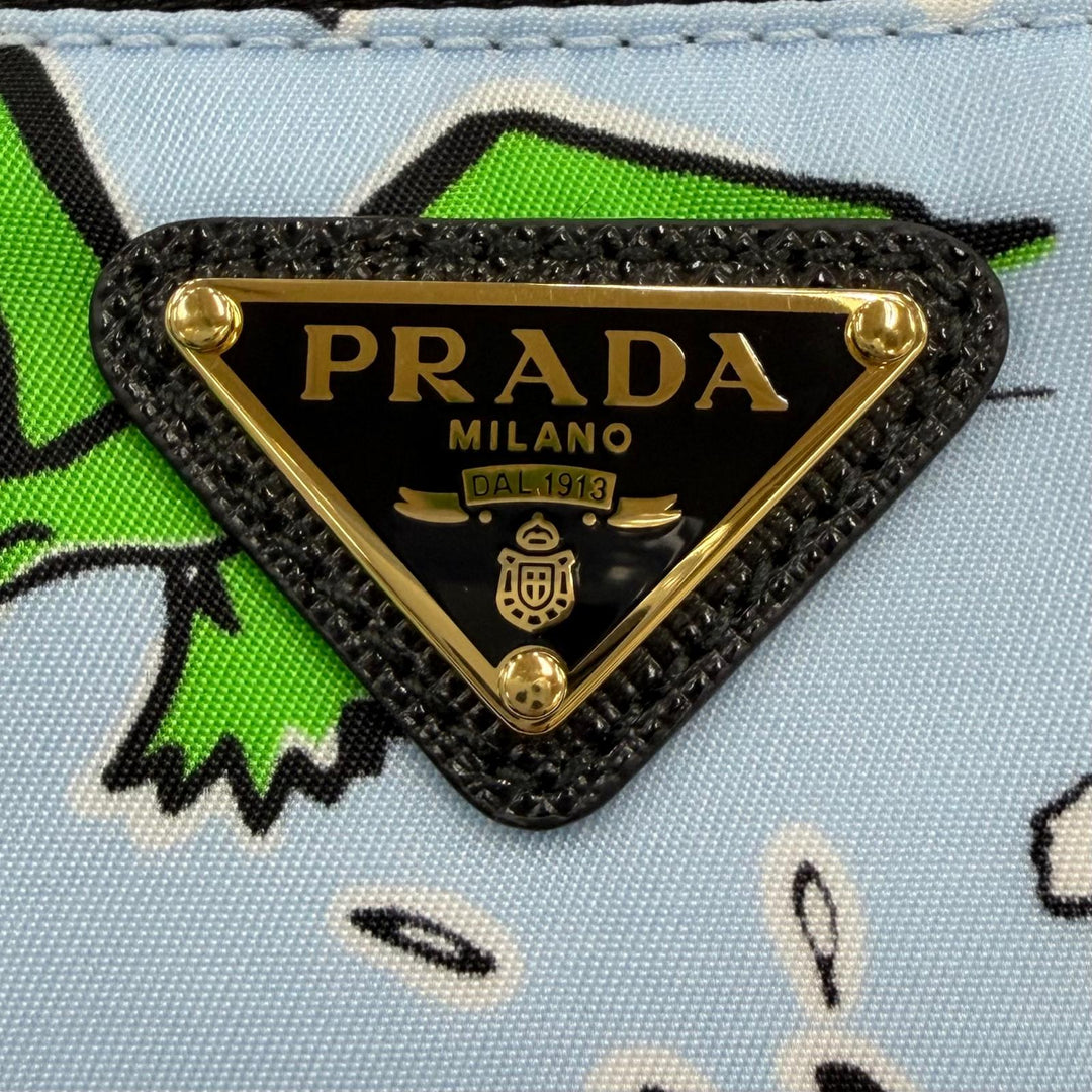 Excellent PRADA Pouch Triangle logo Re-Nylon surf print wristlet included 1NS693