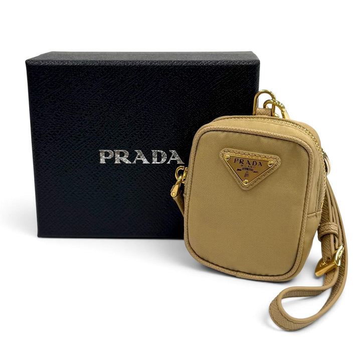 Great PRADA Pouch Mini pouch with wristlet and triangle logo beige Women 1TT200