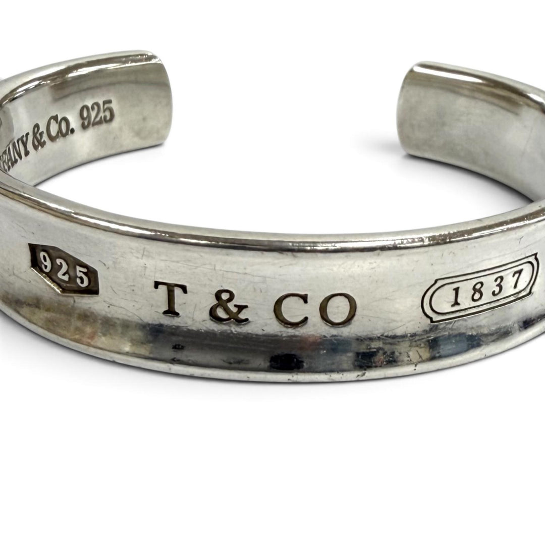 Great TIFFANY&Co. bracelet 1837 Cuff Bangle Logo Design Silver 925 Women