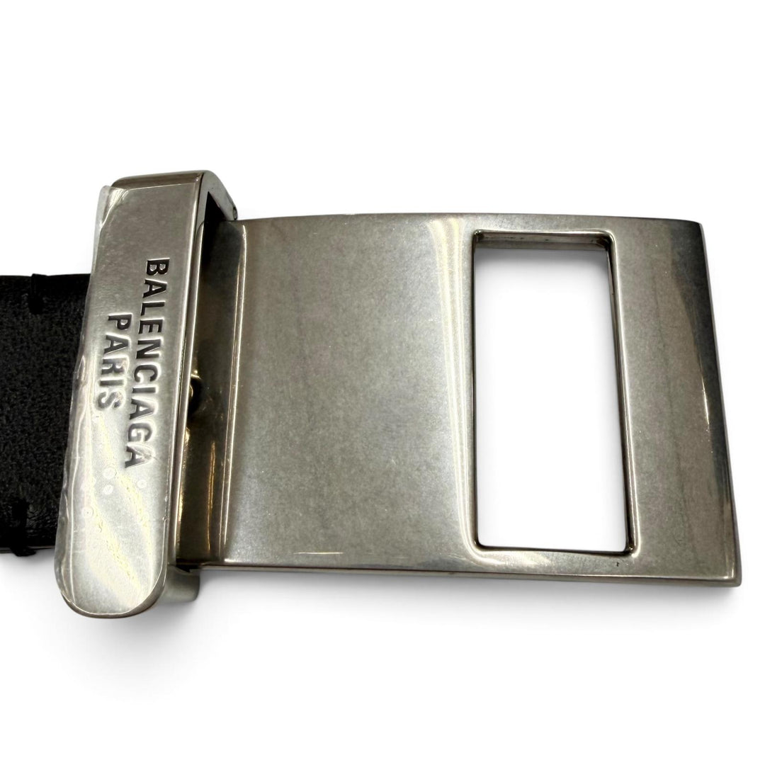 Excellent BALENCIAGA belt Clip logo buckle black leather mens 788012