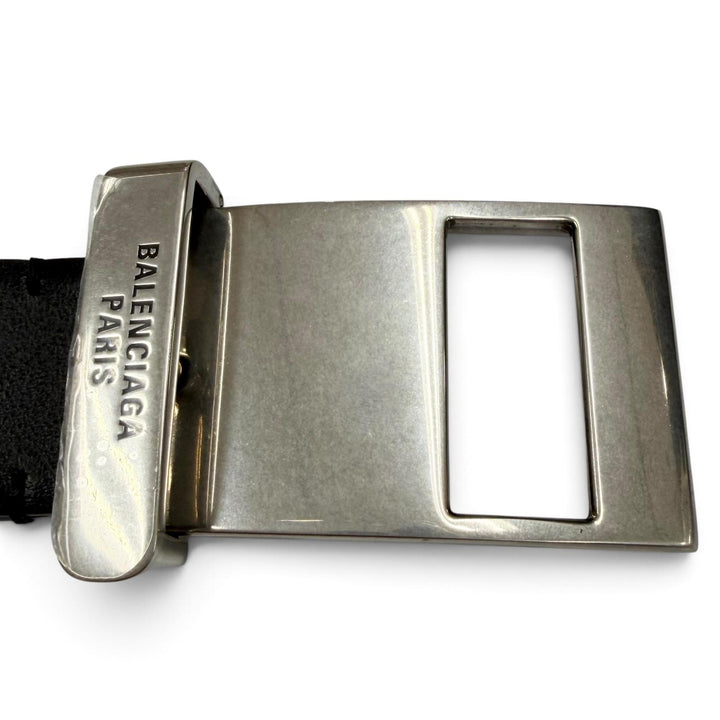 Excellent BALENCIAGA belt Clip logo buckle black leather mens 788012