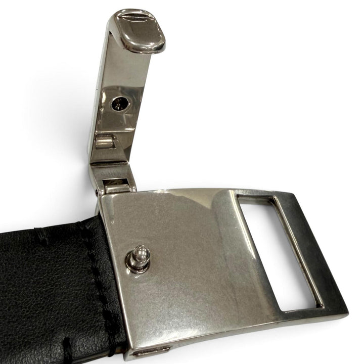 Excellent BALENCIAGA belt Clip logo buckle black leather mens 788012