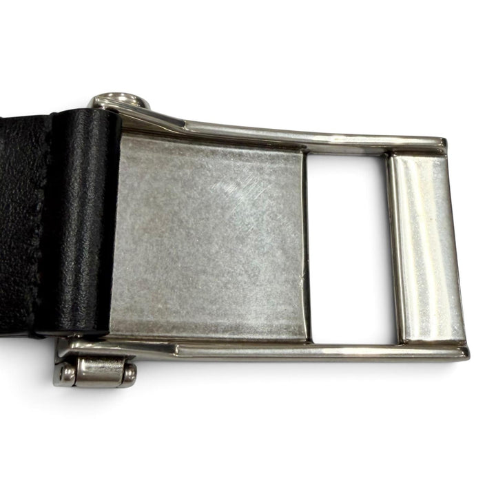 Excellent BALENCIAGA belt Clip logo buckle black leather mens 788012