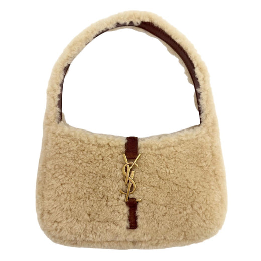 Pristine SAINT LAURENT PARIS LE 5 7 Mini Hobo Boa Handbag beige Mouton 760375