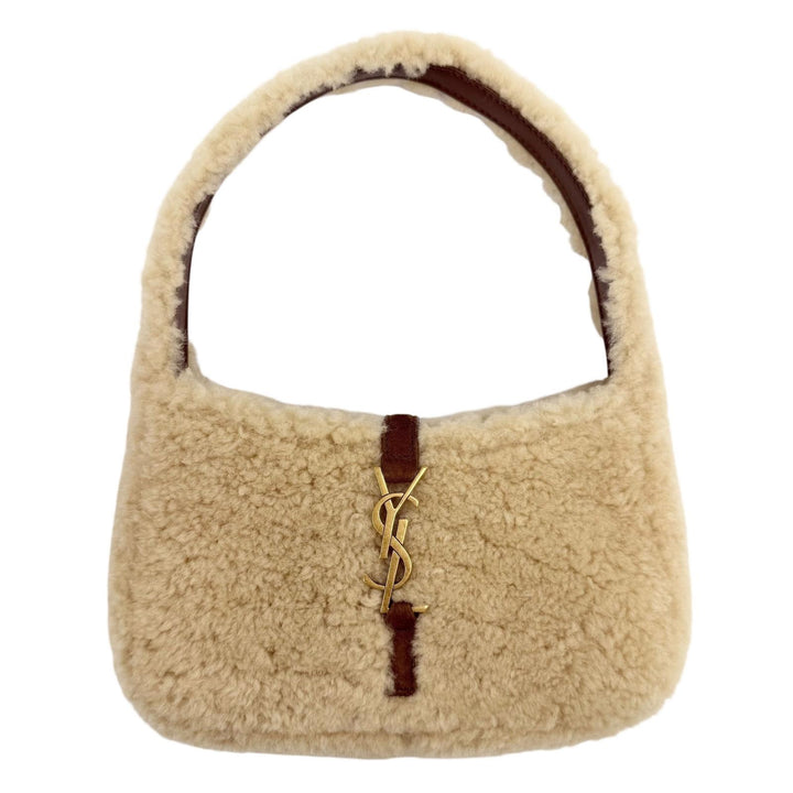 Pristine SAINT LAURENT PARIS LE 5 7 Mini Hobo Boa Handbag beige Mouton 760375