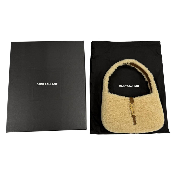 Pristine SAINT LAURENT PARIS LE 5 7 Mini Hobo Boa Handbag beige Mouton 760375