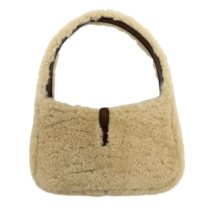 Pristine SAINT LAURENT PARIS LE 5 7 Mini Hobo Boa Handbag beige Mouton 760375