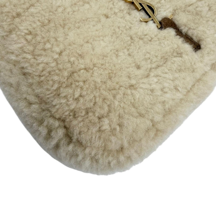 Pristine SAINT LAURENT PARIS LE 5 7 Mini Hobo Boa Handbag beige Mouton 760375