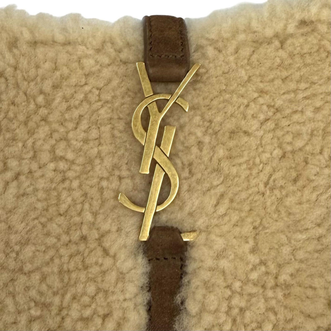 Pristine SAINT LAURENT PARIS Handbag LE 5 7 Mini Hobo Boa beige Mouton 760375