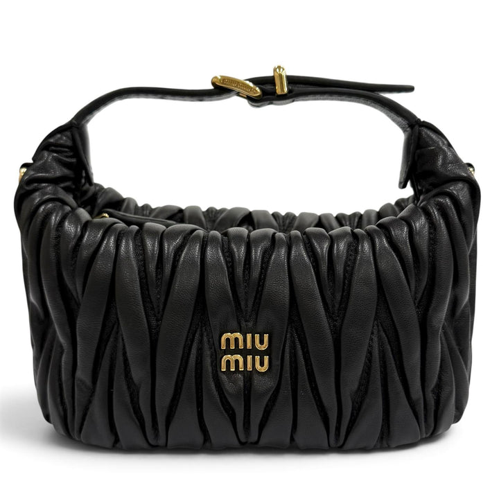 Excellent MIUMIU Shoulder Bag Logo Metal Matelassé 2WAY black lambskin 5NE026