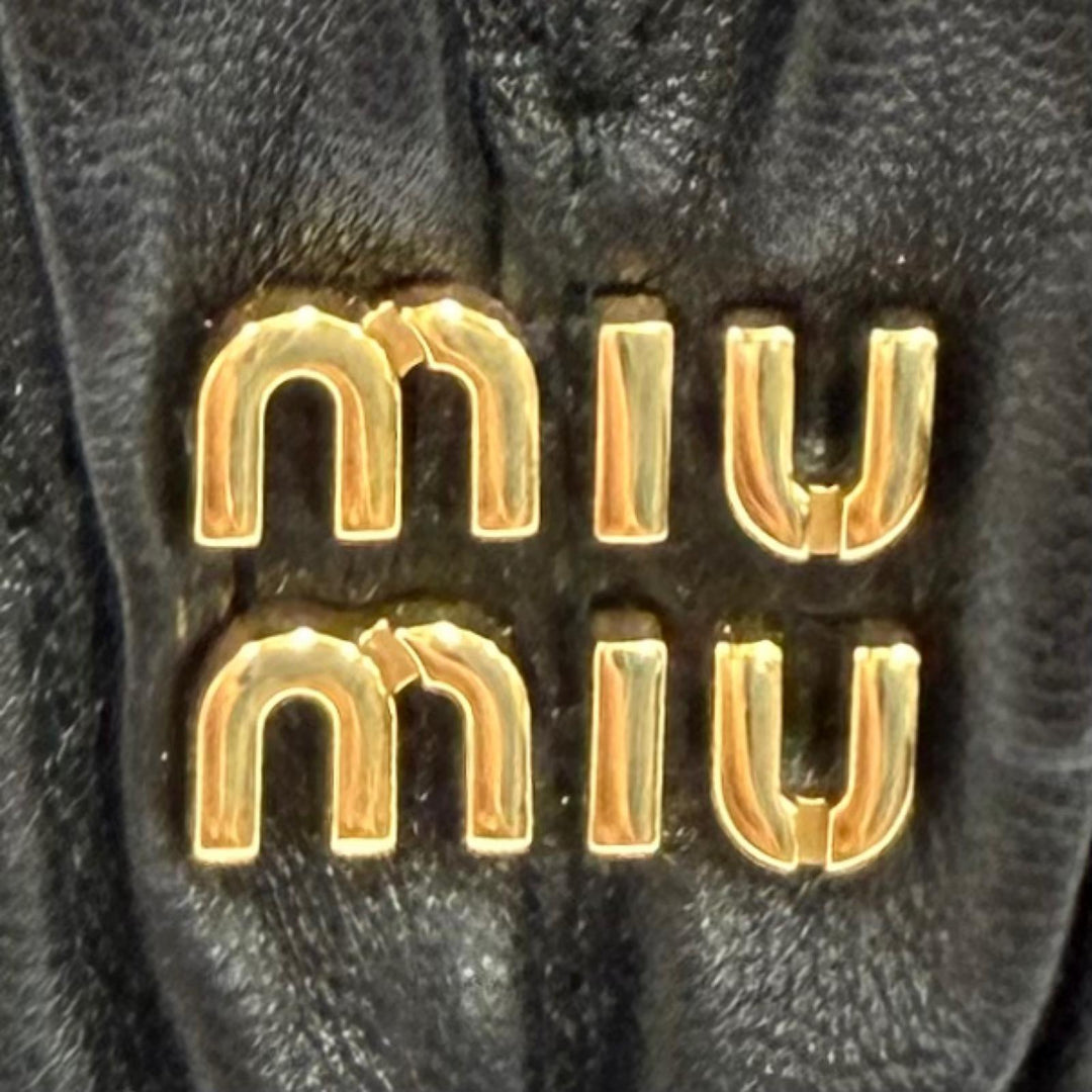 Excellent MIUMIU Shoulder Bag Logo Metal Matelassé 2WAY black lambskin 5NE026