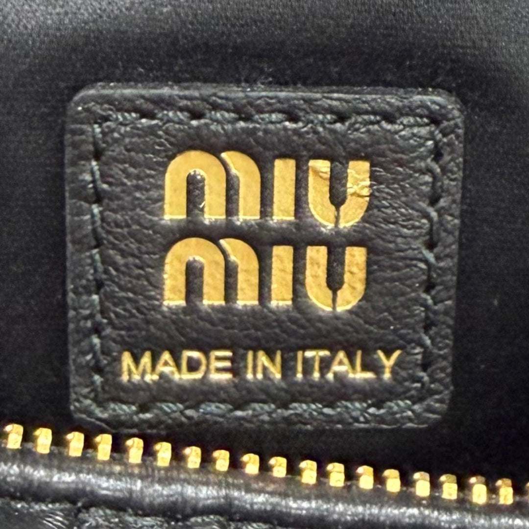 Excellent MIUMIU Shoulder Bag Logo Metal Matelassé 2WAY black lambskin 5NE026