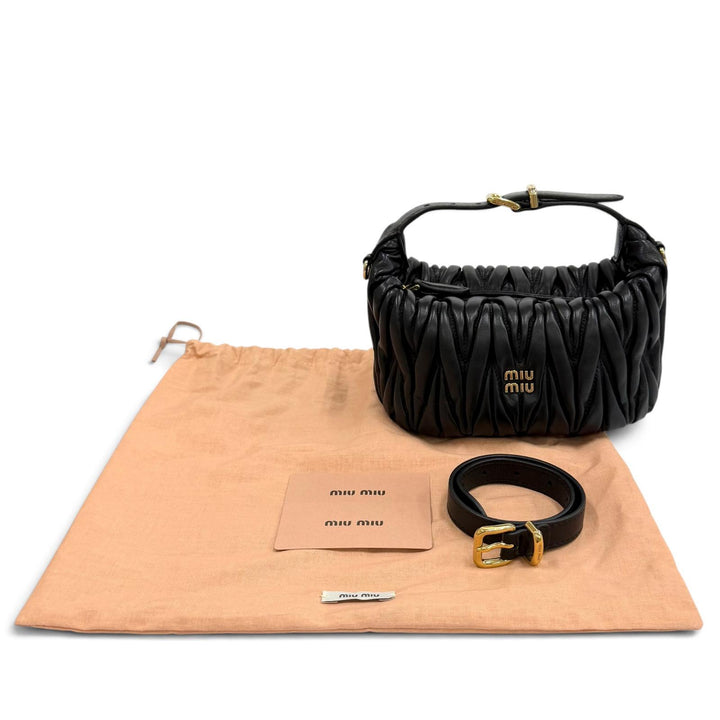 Excellent MIUMIU Shoulder Bag Logo Metal Matelassé 2WAY black lambskin 5NE026