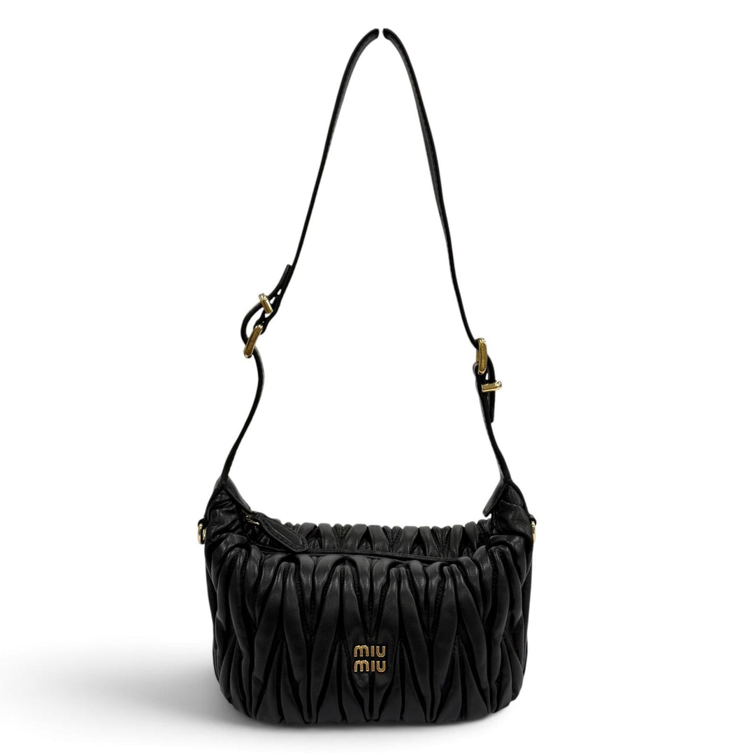 Excellent MIUMIU Shoulder Bag Logo Metal Matelassé 2WAY black lambskin 5NE026