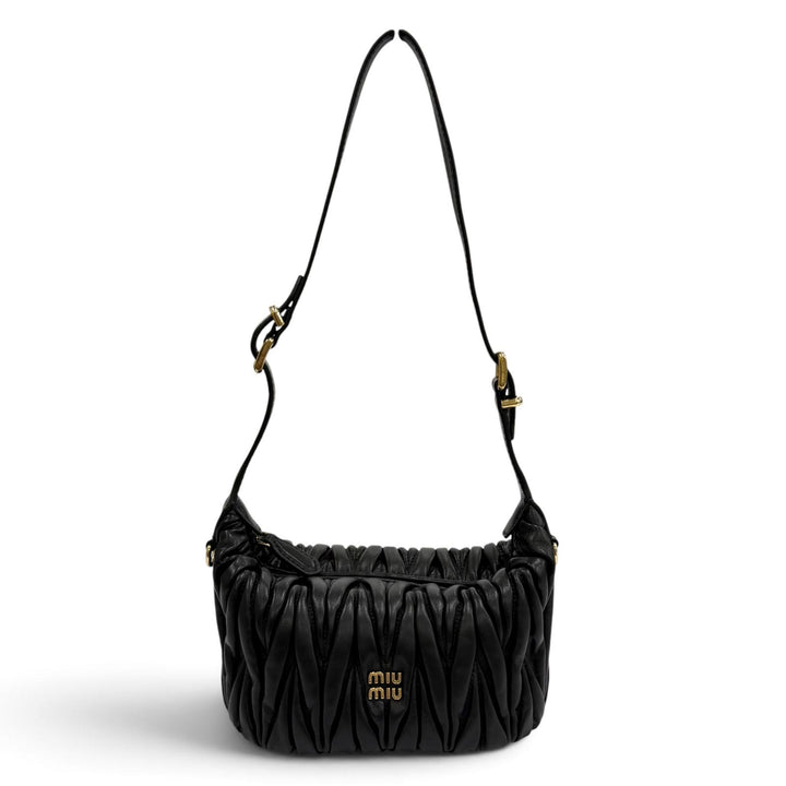 Excellent MIUMIU Shoulder Bag Logo Metal Matelassé 2WAY black lambskin 5NE026
