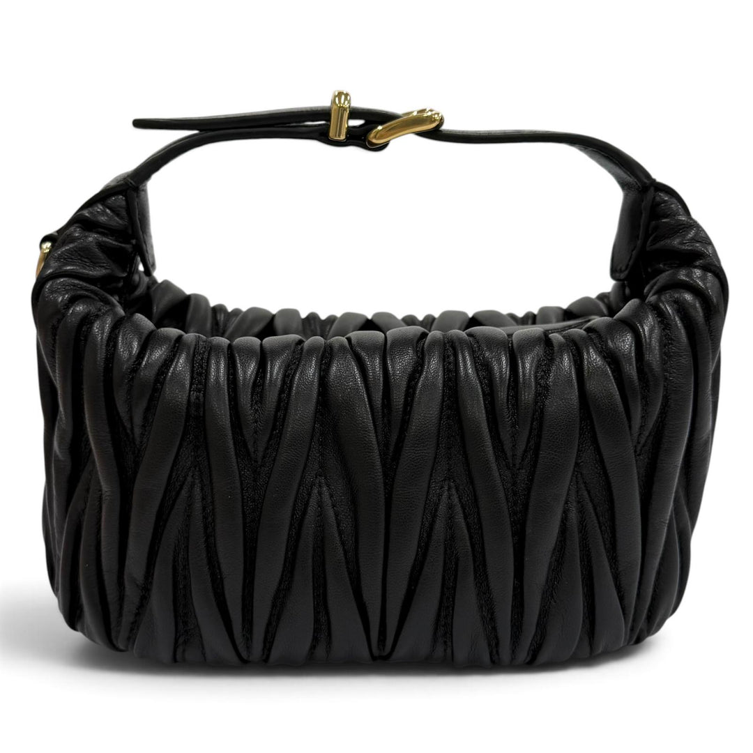 Excellent MIUMIU Shoulder Bag Logo Metal Matelassé 2WAY black lambskin 5NE026