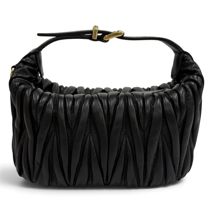 Excellent MIUMIU Shoulder Bag Logo Metal Matelassé 2WAY black lambskin 5NE026