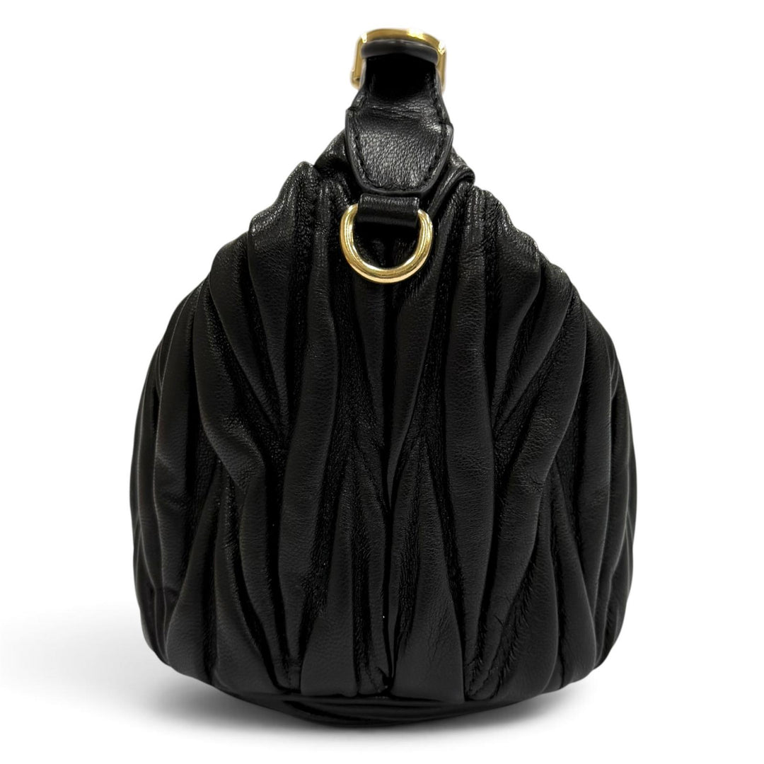 Excellent MIUMIU Shoulder Bag Logo Metal Matelassé 2WAY black lambskin 5NE026