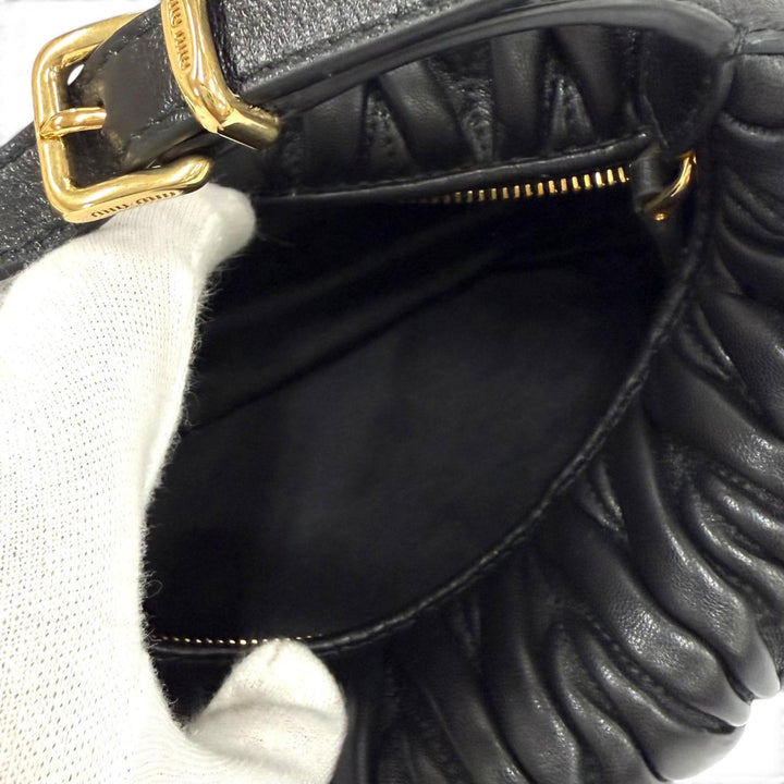 Excellent MIUMIU Shoulder Bag Logo Metal Matelassé 2WAY black lambskin 5NE026