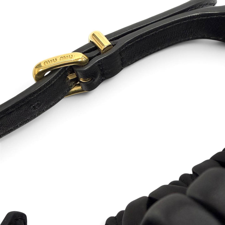 Excellent MIUMIU Shoulder Bag Logo Metal Matelassé 2WAY black lambskin 5NE026
