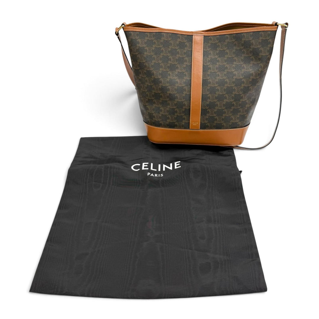 Great CELINE Shoulder Bag Triomphe Medium Bucket Leather leather Women 19113